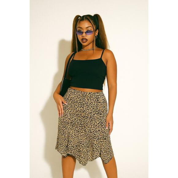 AGB Byer California Leopard Asymmetrical Skirt Size L Y2K Boho Handkerchief - Picture 1 of 9